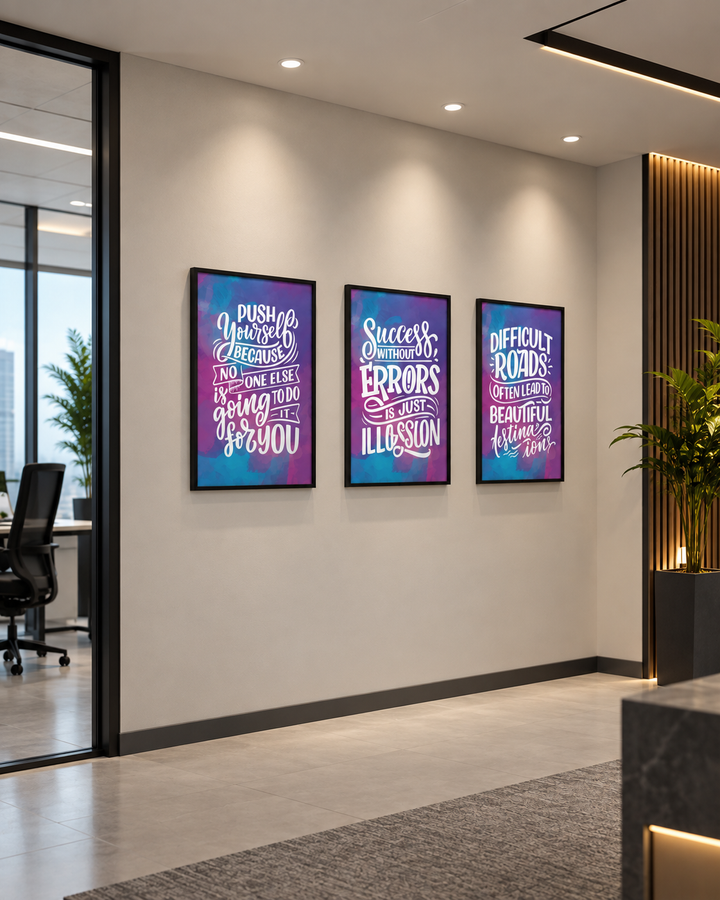 Motivational Wall Art Set of 3, Inspirational Quote Posters with Frames
