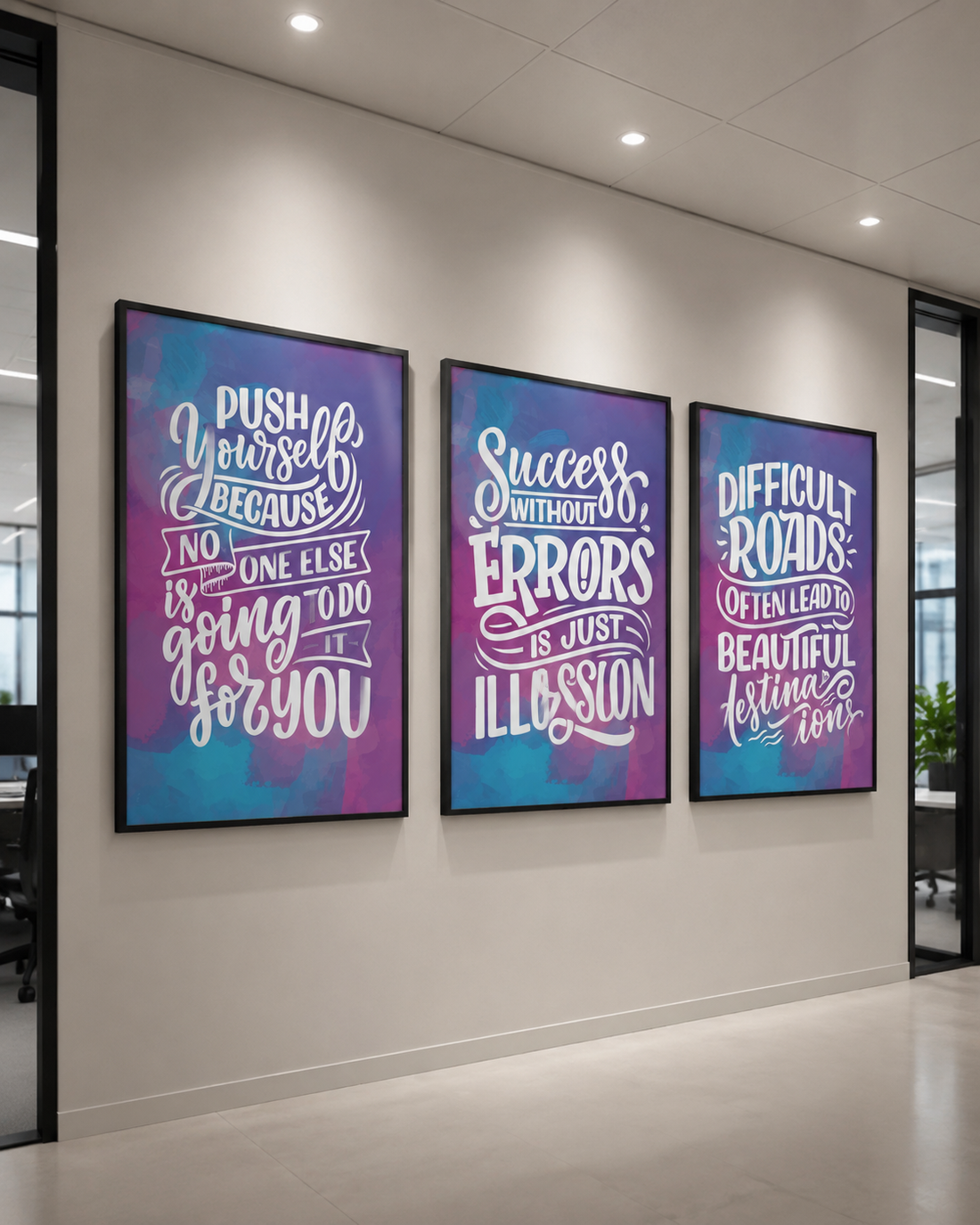 Motivational Wall Art Set of 3, Inspirational Quote Posters with Frames