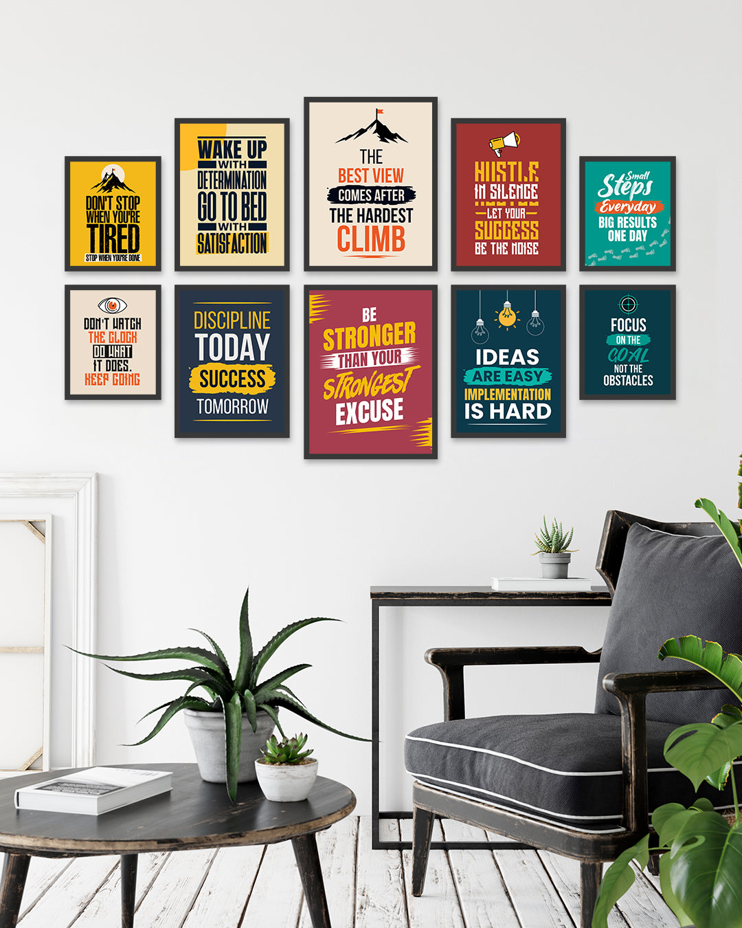 10-Piece Motivational Framed Wall Art Set | Inspirational Quote Frames