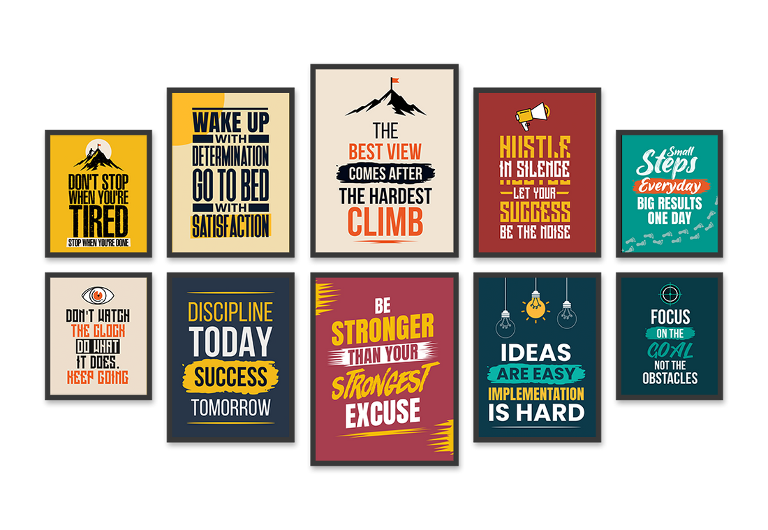 10-Piece Motivational Framed Wall Art Set | Inspirational Quote Frames