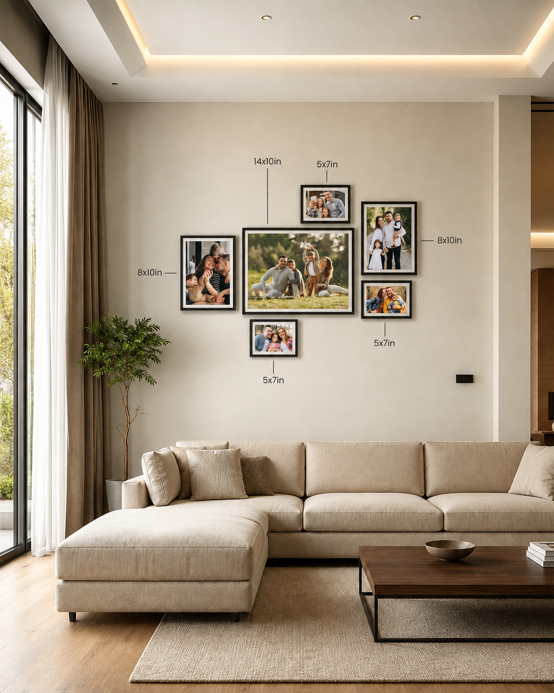 Family Photo Gallery Wall, Set of 6 Custom Framed Prints