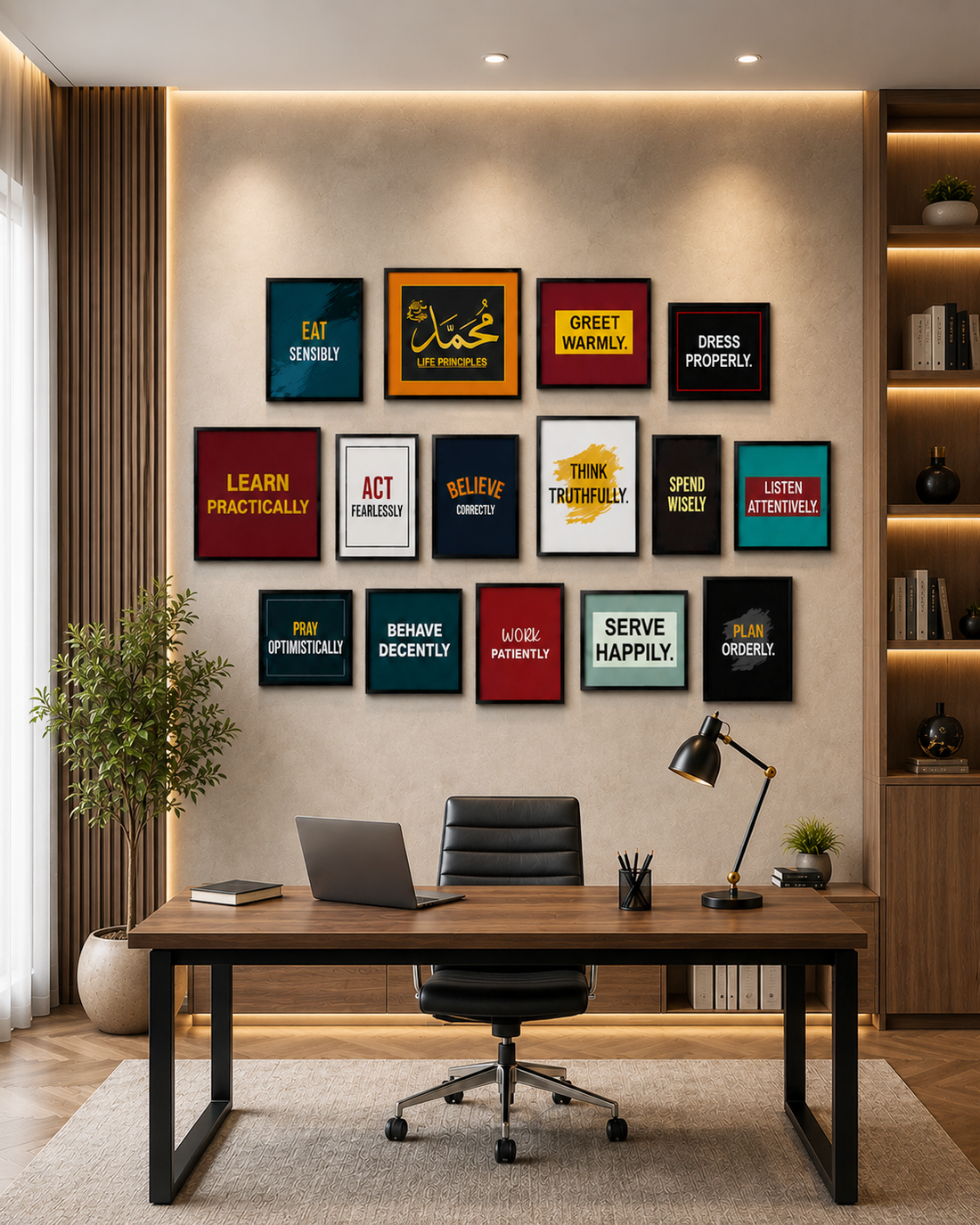 15 Framed Principles of Prophet Muhammad (PBUH), Life Principles Wall Art Set